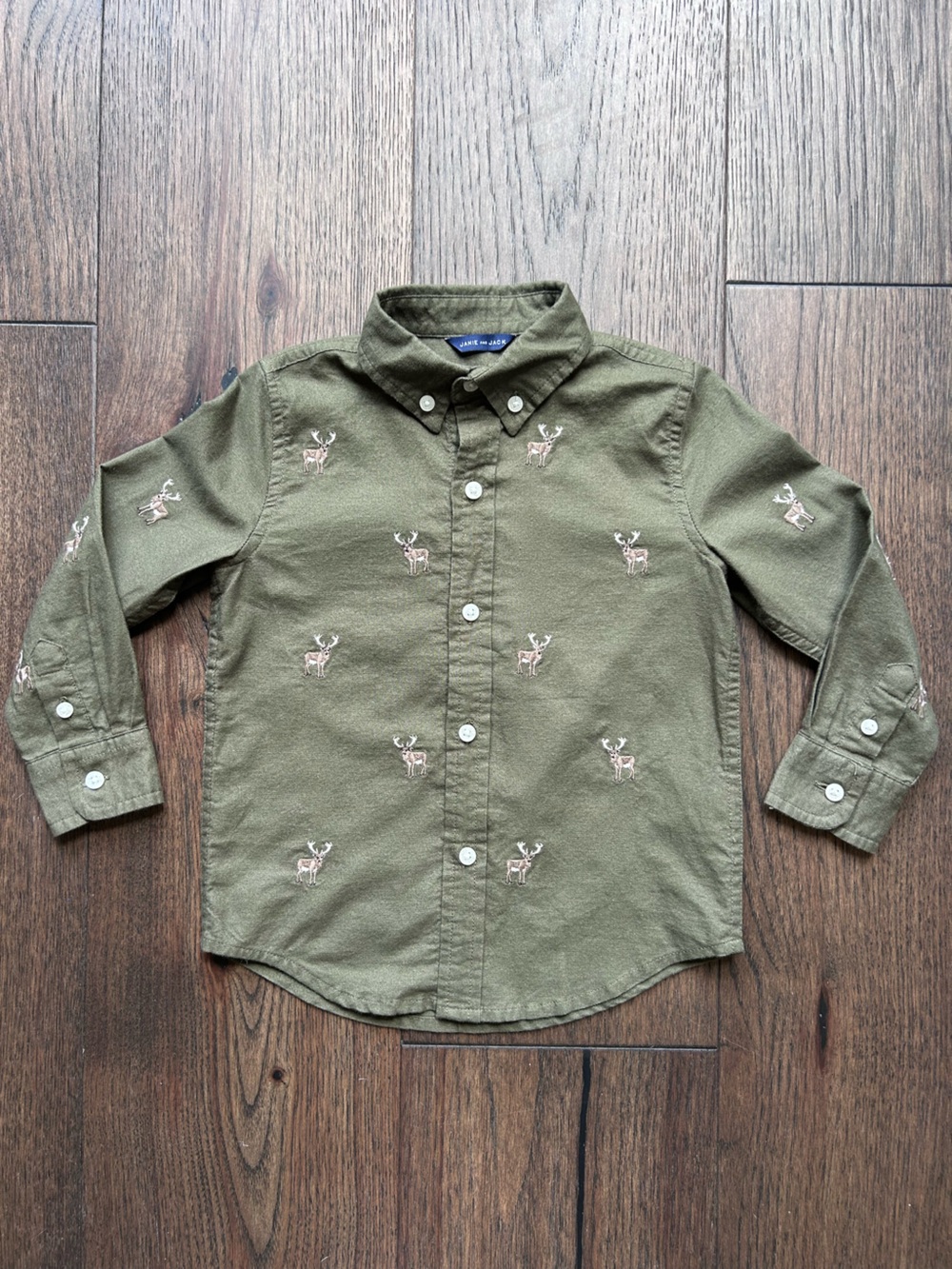 Janie and Jack Embroidered Boy’s Olive Button-Up Shirt New with Tags